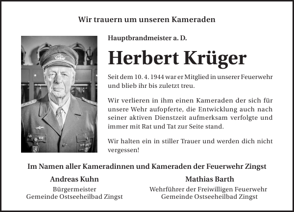 Hauptbrandmeister a.D. Herbert Krüger aus Zingst